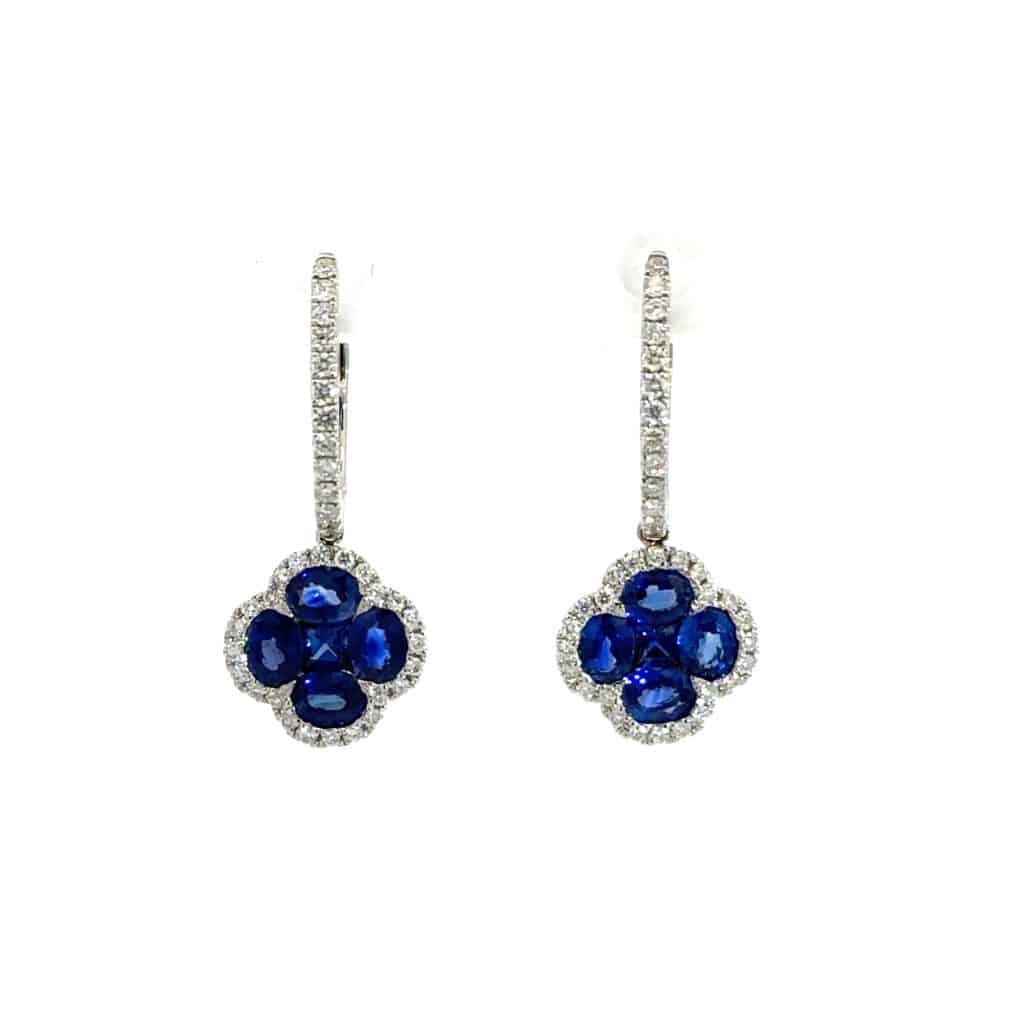 Diamond & Blue Sapphire Dangle Hoop Earrings