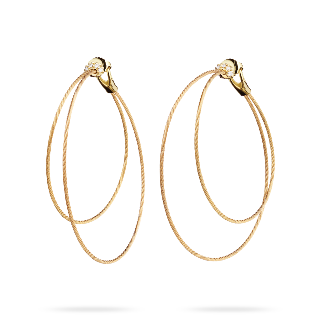 Double Unity Wire Hoop Earrings w/ Diamond Closure